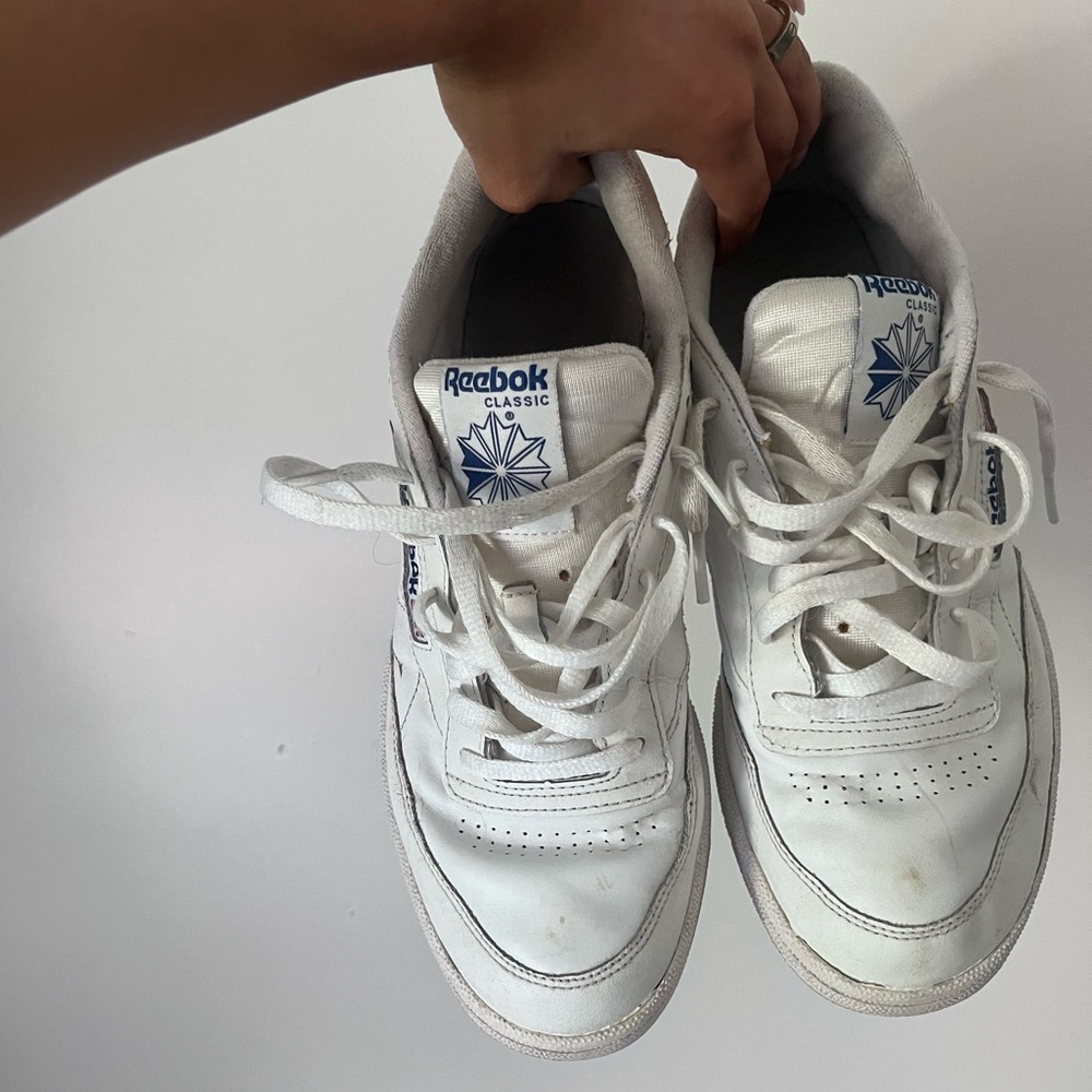 Reebok Classic White and Blue Sneakers
